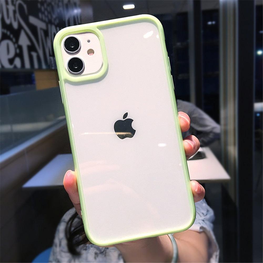 Transparent Shockproof Bumper Phone Case For iPhone 11 12 13 14 Pro Max Mini Cute Candy Color Hard Cover Luxurious Translucent Case for iPhone