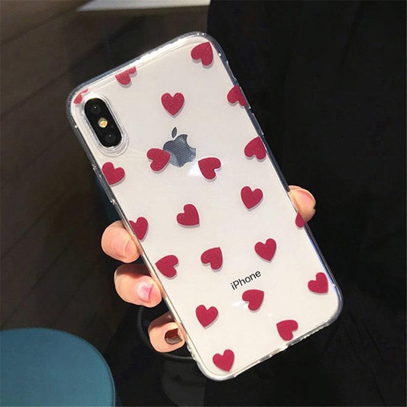 Transparent Phone Case For iPhone 13 12 11 14 Pro Little Dots Love Heart Clear Back Cover Vintage Women Girls Soft Anti-Scratch Protective Cases for iPhone