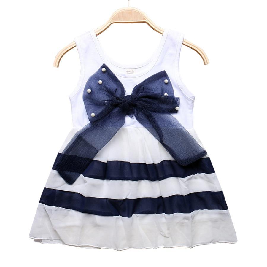 Baby Girl Clothes for Kids with Cute Purple Stripe and Round Neck Sleeveless Chiffon Dresses For Girls