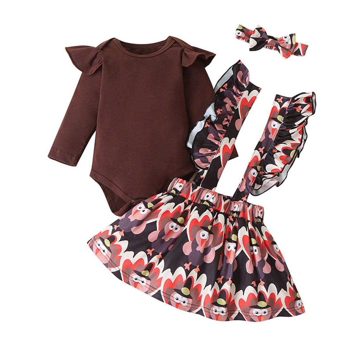 2 Pcs Newborn Baby Girls Clothes Set Romper Tops Suspender Skirt Dress Thanksgiving Winter Outfits
