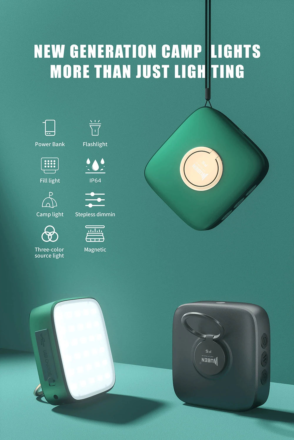 WUBEN F5 Multifunctional camping Light 500 Lumens IP64 Type-c Charging Mobile power bank Outdoor camping tent lights