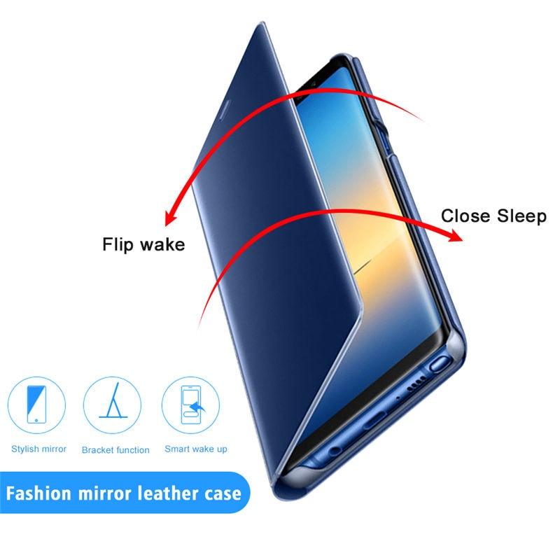 Smart Flip Phone Case For iPhone X XR XS 5 5S SE 7 8 6 6S Plus 11 12 13 Mini Pro Max 2020 Mirror Window Standing Holder Cover Mirror Screen Smart Plating Case 360 Full Body Ultra Thin Intelligent Protective Case