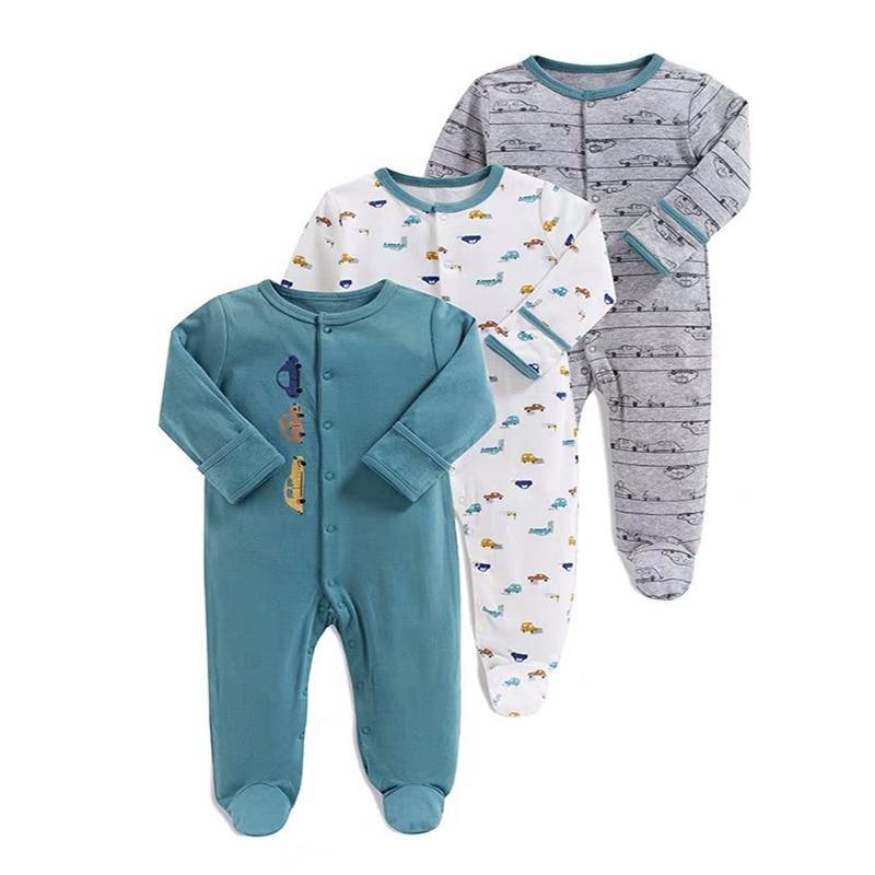 3Pcs Baby unisex Rompers Long Sleeve Sleep suit Cartoon Jumpsuit Baby Pajamas Stes For Kids Between 0-12Months