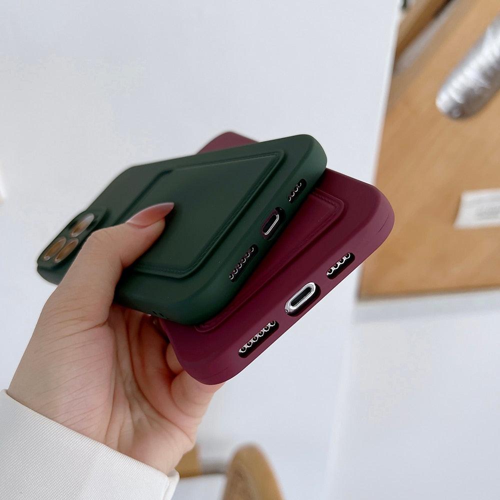 Soft Silicone Card Phone Case for IPhone 13 12 Pro Max Shockproof Protector Cover for IPhone 14 Plus Cases Heavy Duty Solid Slim Lightweight Anti-Shock Cover for iPhone