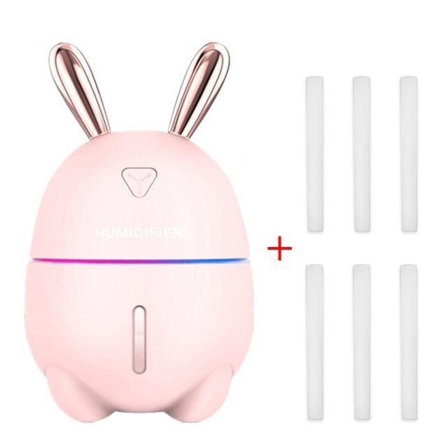 300ML Mini Air Humidifier Cute Rabbit USB Aroma Essential Oil Diffuser Colorful Night Light Car Office Mist Maker