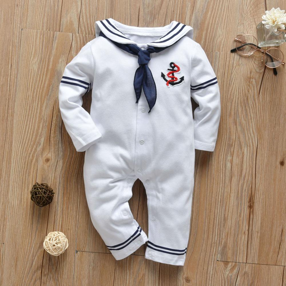 Newborn Baby Boy/Girl White Navy Sailor Uniforms Long Sleeve Jumpsuit Romper For Baby Kids