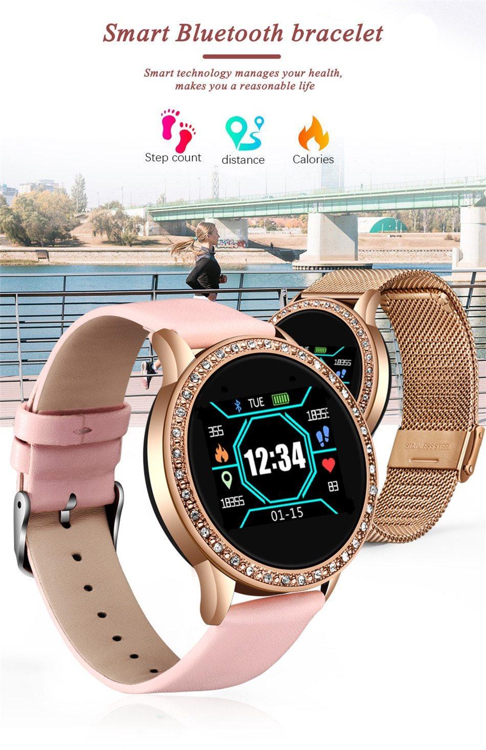 Luxury Ladies Smart Watch For Women With Blood Pressure Heart Rate Monitor Fitness tracker And Sport Smart Band Alarm Clock Reminder Smartwatch