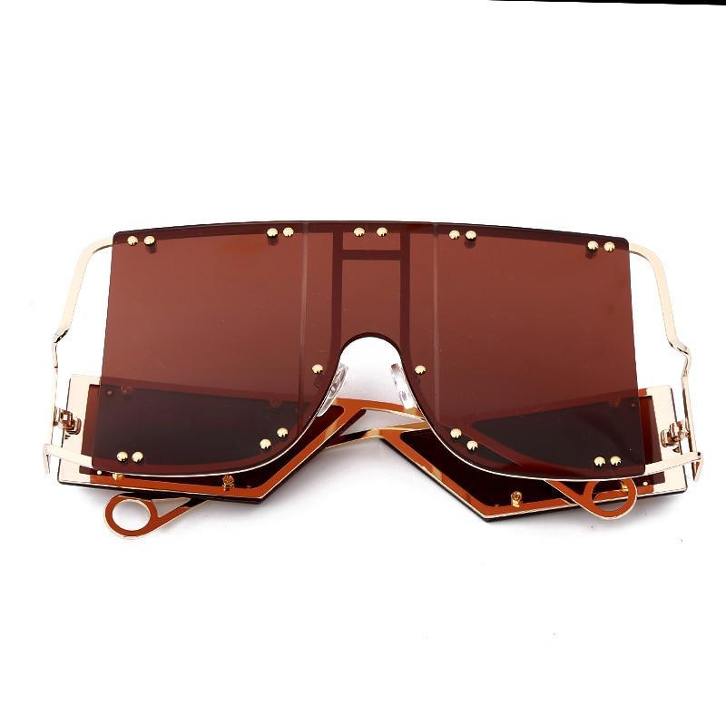Luxury Modern NEW Fashion Square Oversized and Big Frame Woman and Ladies SunglasseBrand Metal Rivet Trend Unique Female Eyewear Wth UV 400 Protection