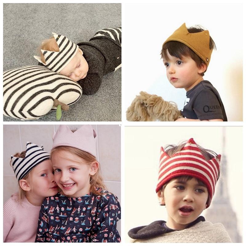 Modern Luxury New Trend Baby Hat Girls and Boys Crown Knitted Cap Toddler Empty Top Hats Newborn Design Woolen Yarn Bonnet For Kids