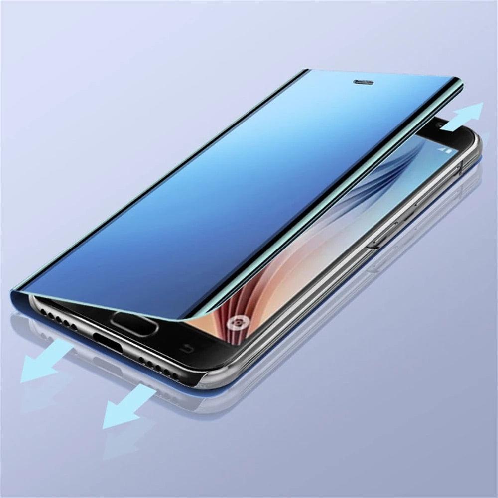 Smart Flip Phone Case For iPhone X XR XS 5 5S SE 7 8 6 6S Plus 11 12 13 Mini Pro Max 2020 Mirror Window Standing Holder Cover Mirror Screen Smart Plating Case 360 Full Body Ultra Thin Intelligent Protective Case