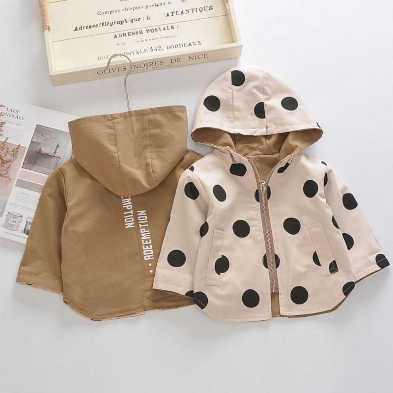 Modern Elegant Cute Dot Print Comfort Slim Cotton Button Hooded Warm Coat for Newborn Baby Girls With Two Face