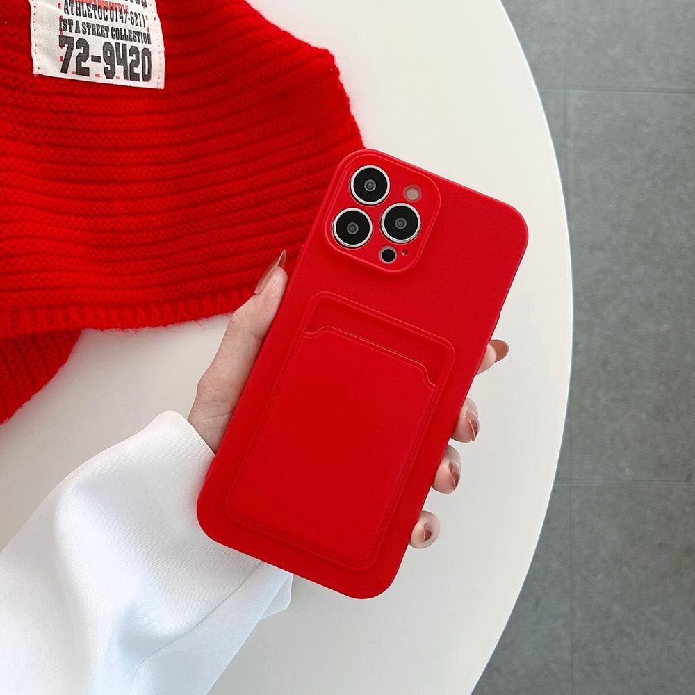 Soft Silicone Card Phone Case for IPhone 13 12 Pro Max Shockproof Protector Cover for IPhone 14 Plus Cases Heavy Duty Solid Slim Lightweight Anti-Shock Cover for iPhone