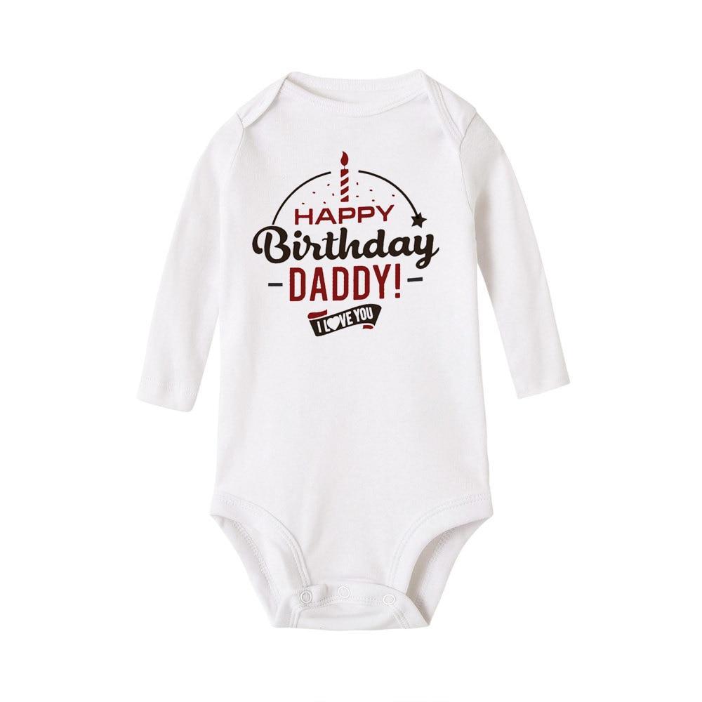 Happy Birthday Daddy Newborn Kids Baby Boys Girls Infant Long Sleeve Jumpsuit ROmper In Modern Designs With Party Print