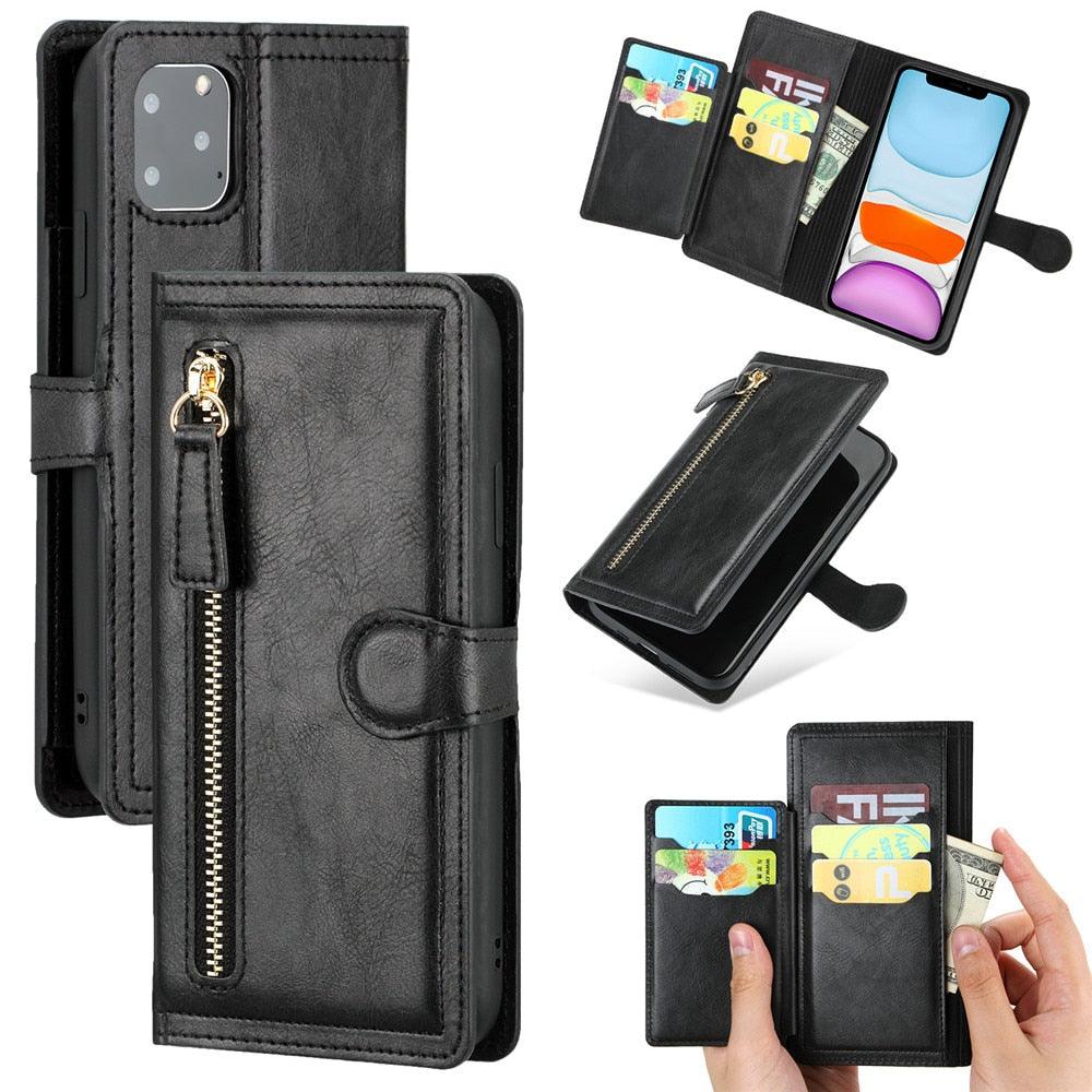 Luxury Leather Flip Wallet Case For iPhone 14 13 12 11 Pro MAX X XS XR Card Holder Stand Cover Retro Brown Card Holder Slots Pocket Case PU Leather Magnetic Closure Kickstand Shockproof Flip Case