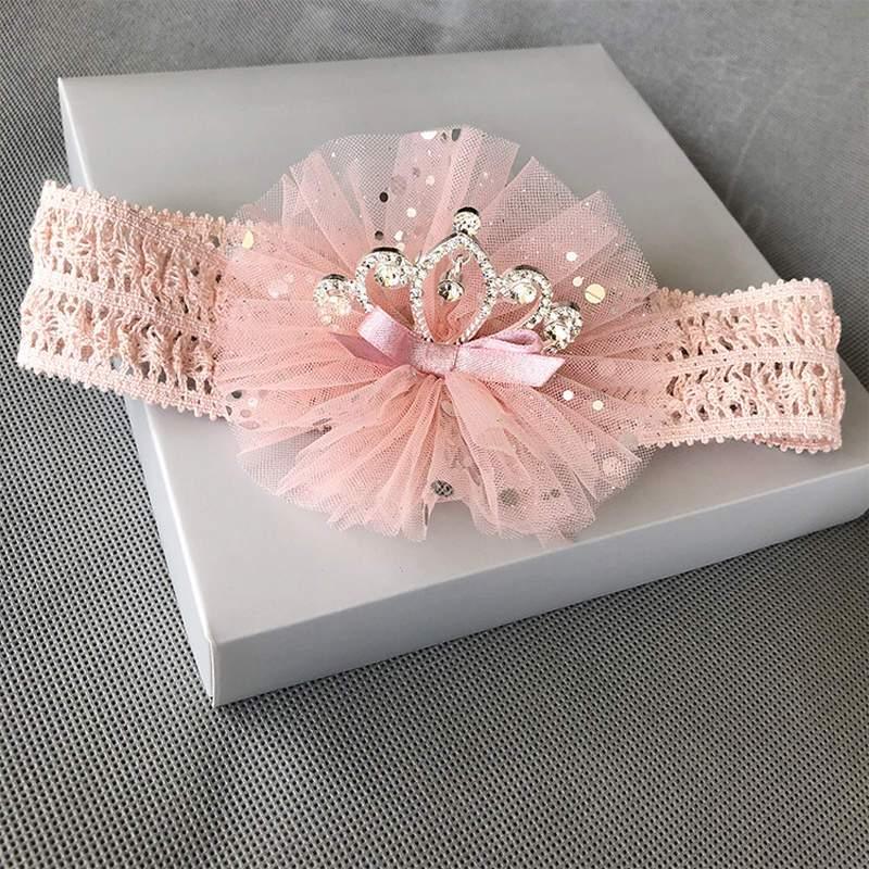 ILuxury Handmade Infant Child Hair Band Three-dimensional Alloy Rhinestone Crown Headdress Elastic Headband Turban For Baby Girls