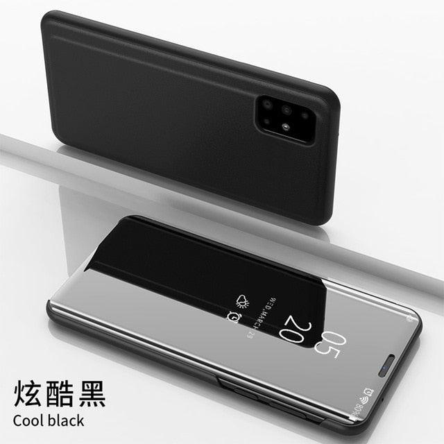 Smart Flip Phone Case For iPhone X XR XS 5 5S SE 7 8 6 6S Plus 11 12 13 Mini Pro Max 2020 Mirror Window Standing Holder Cover Mirror Screen Smart Plating Case 360 Full Body Ultra Thin Intelligent Protective Case