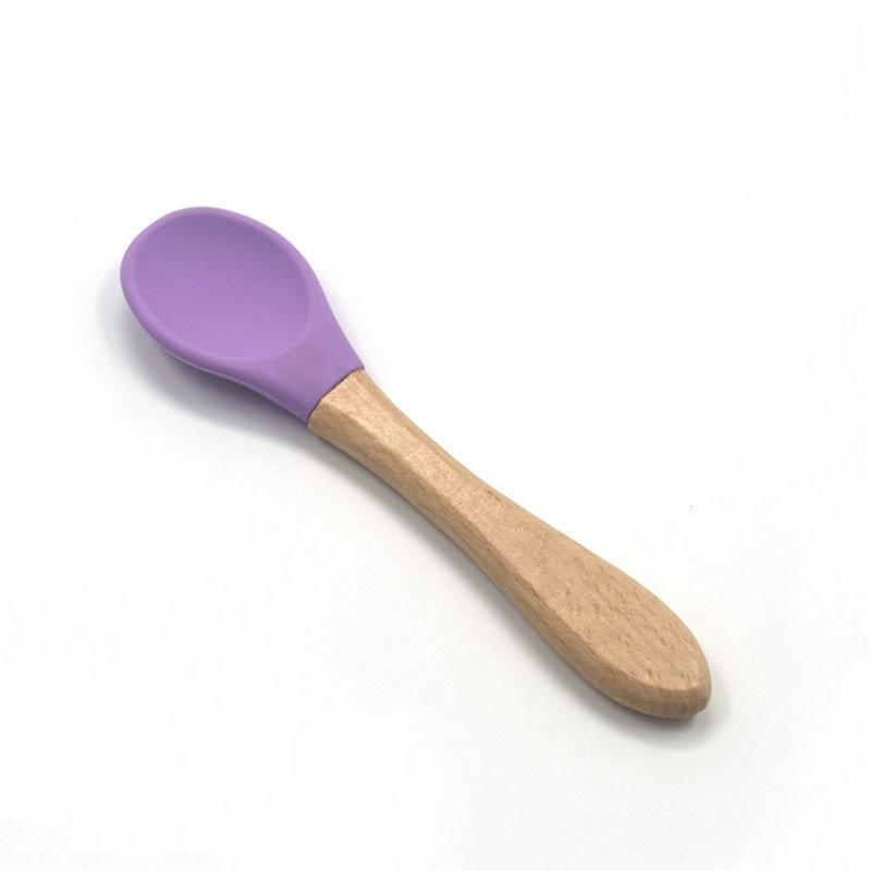 2PCS Bamboo Training Spoons Organic Soft Baby Feeding Silicone Tip Spoon Scoop Easy Grip Handle Toddlers Infant Gifts For Parents And Baby Boys Or Girls