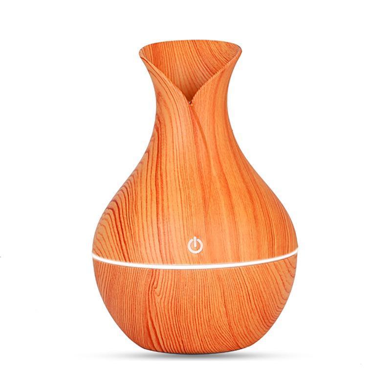 Essential Oil Diffuser 130ml Wood Grain Vase-Shaped Aromatherapy Cool Mist Humidifier With 7 Colors LED Lights & Waterless Auto Shut-Off For Home Office