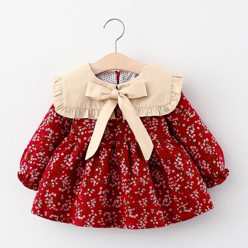 Toddler Baby Girls Dress Autumn Long Sleeve Kids Bow Princess Collar Dresses Costume