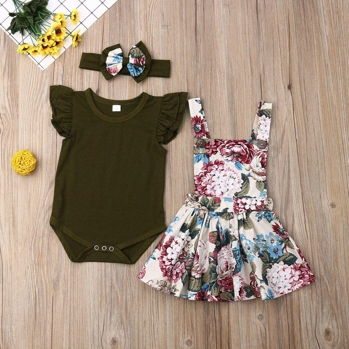 Newborn Baby Girl Skirt Retro Sweet Strap Jumpsuit And Headband Children's Clothes Unique Design