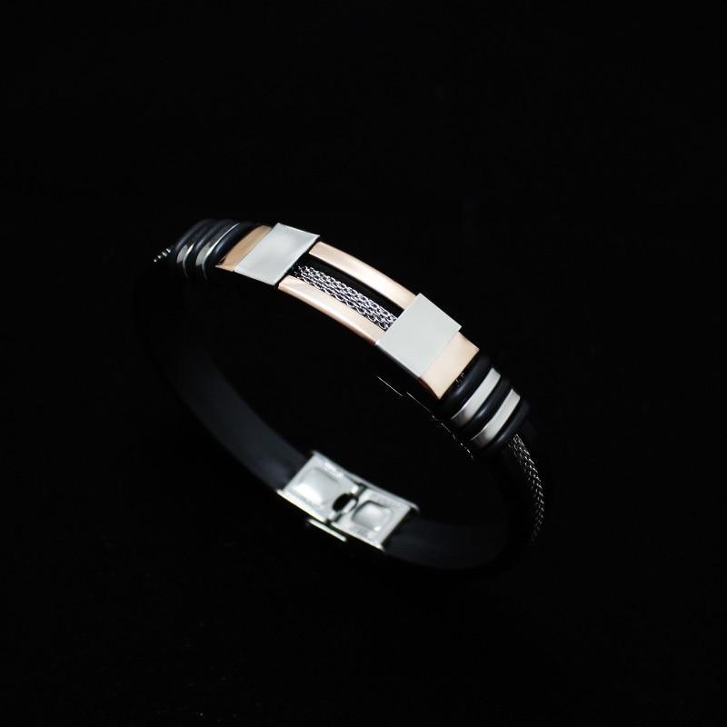Stainless Steel Silicone Bracelet Men Jewelry Wrist Band Punk Style Men Rubber Charm Brecelet