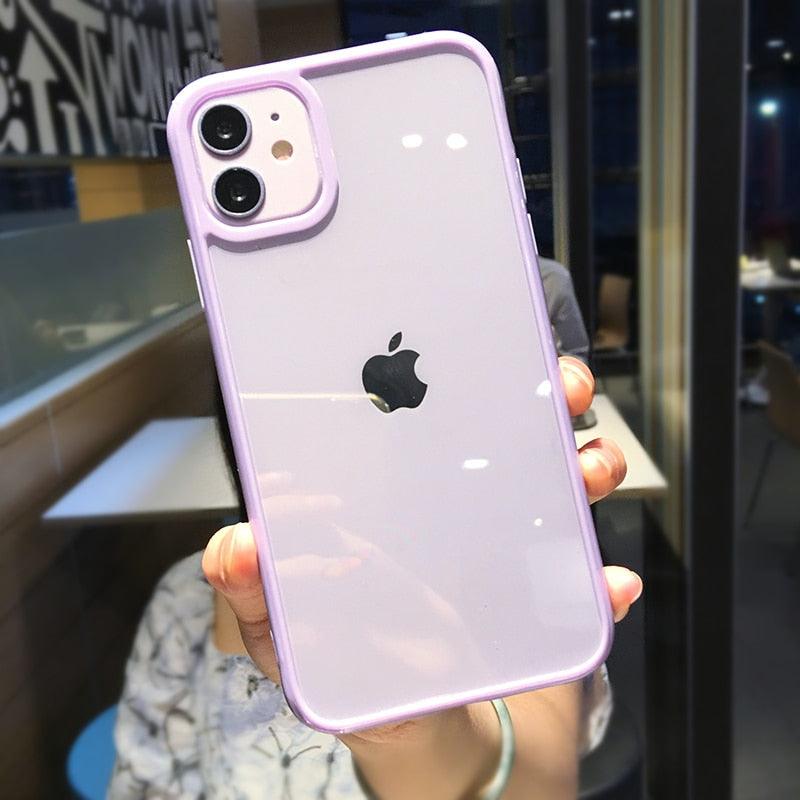 Transparent Shockproof Bumper Phone Case For iPhone 11 12 13 14 Pro Max Mini Cute Candy Color Hard Cover Luxurious Translucent Case for iPhone