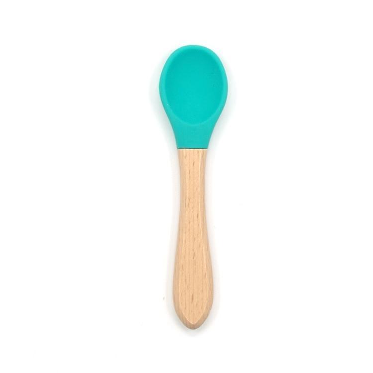 2PCS Bamboo Training Spoons Organic Soft Baby Feeding Silicone Tip Spoon Scoop Easy Grip Handle Toddlers Infant Gifts For Parents And Baby Boys Or Girls