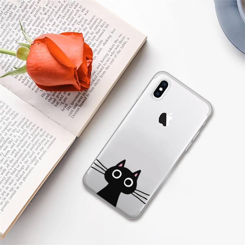 Cute black cat Phone Case for iphone 13 11 12 pro XS MAX 8 7 6 6S Plus X 5S SE 2020 XR case Cute Cat Slim Fit Glossy Stylish Cover Soft Shockproof Phone Case