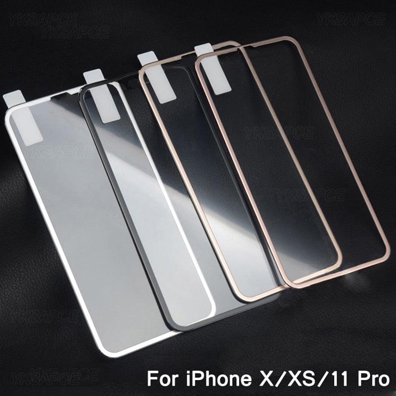 10D Curved Edge Aluminum Alloy Tempered Glass for iPhone X XS MAX 11 12 Pro Max mini 6 6S 7 8 Plus Full Cover Screen Protector Titanium Alloy Metal Edge Full Coverage Front Tempered Glass Screen Protector for iPhone