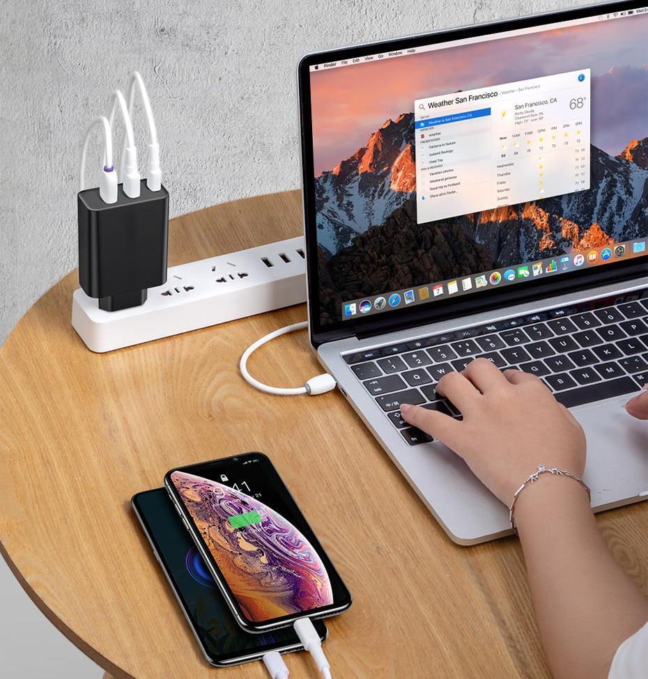 3 Ports USB Fast Charger 60W Support Quick Charge Type-C PD Charger QC 4.0 3.0 Phone Charger
