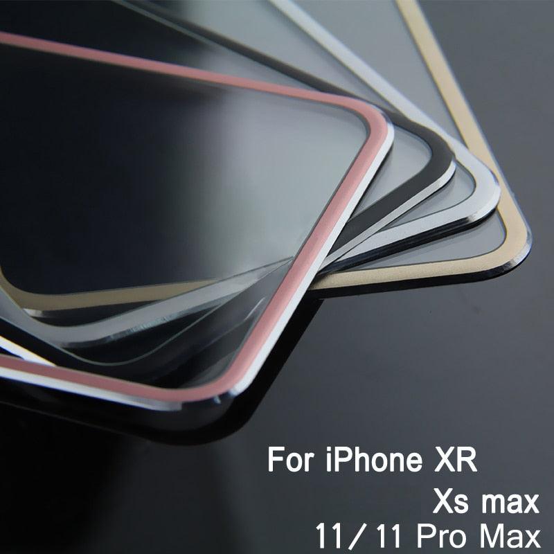 10D Curved Edge Aluminum Alloy Tempered Glass for iPhone X XS MAX 11 12 Pro Max mini 6 6S 7 8 Plus Full Cover Screen Protector Titanium Alloy Metal Edge Full Coverage Front Tempered Glass Screen Protector for iPhone
