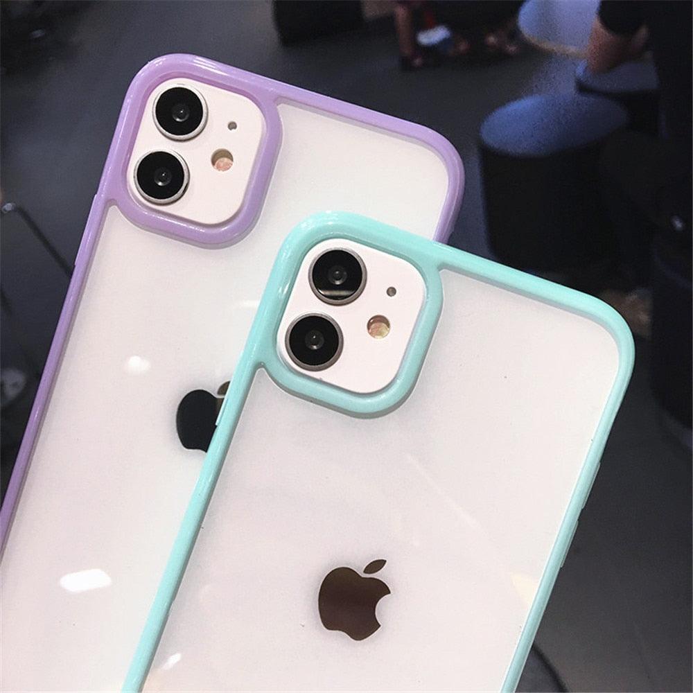 Transparent Shockproof Bumper Phone Case For iPhone 11 12 13 14 Pro Max Mini Cute Candy Color Hard Cover Luxurious Translucent Case for iPhone