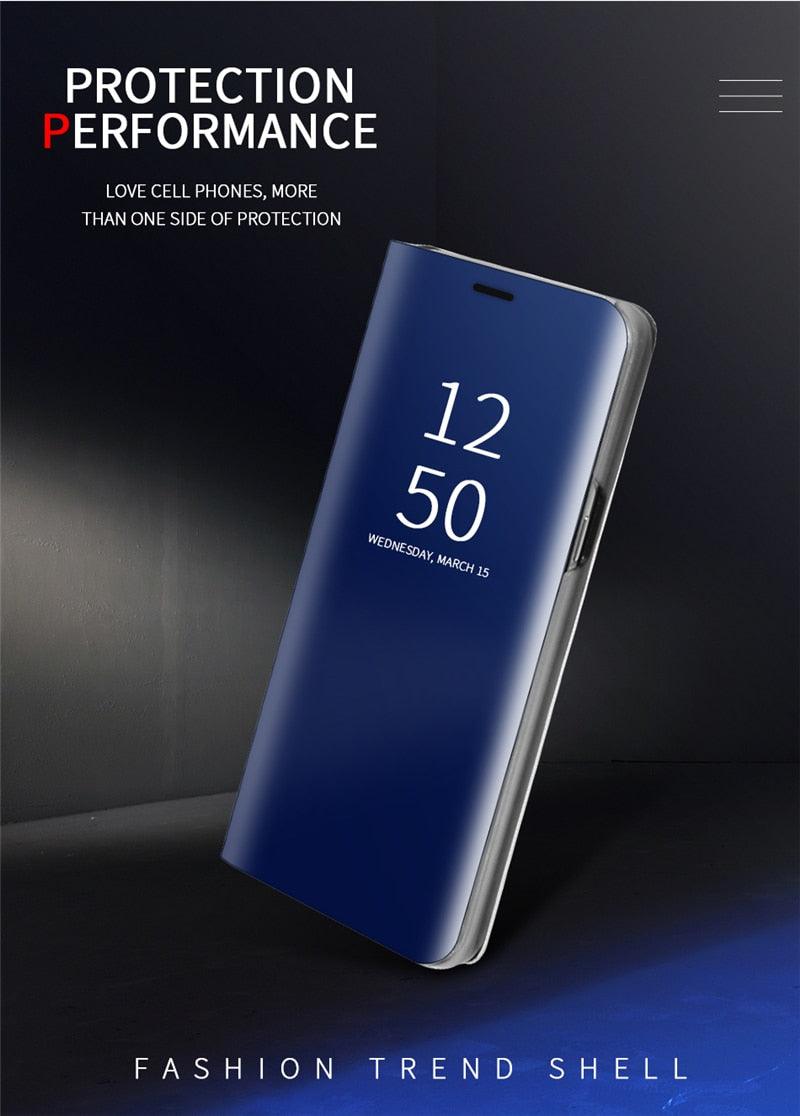 Smart Flip Phone Case For iPhone X XR XS 5 5S SE 7 8 6 6S Plus 11 12 13 Mini Pro Max 2020 Mirror Window Standing Holder Cover Mirror Screen Smart Plating Case 360 Full Body Ultra Thin Intelligent Protective Case