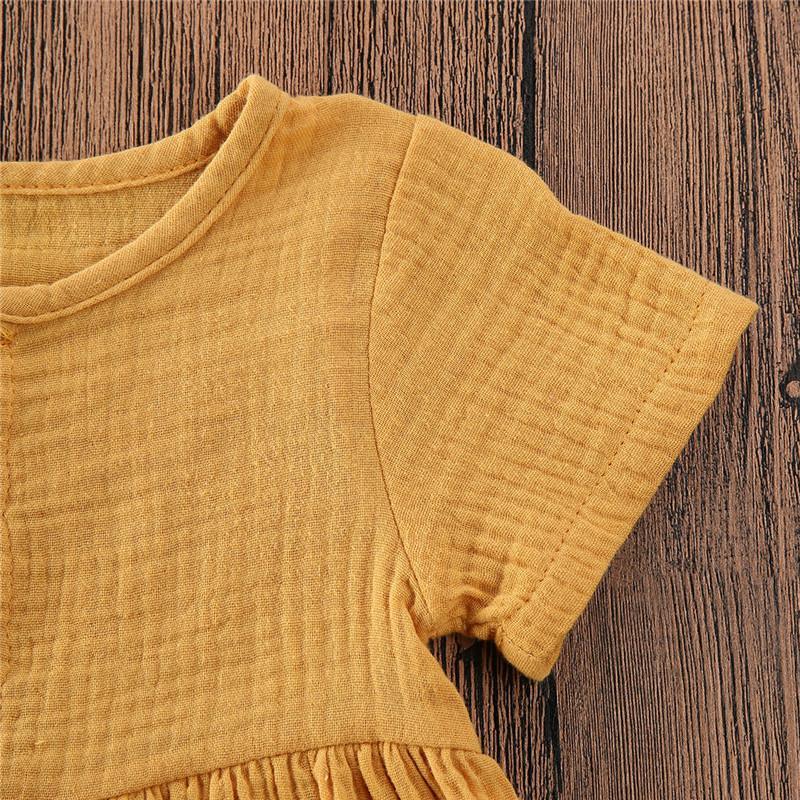 Kids Summer Cotton Linen Dress with Plain Short sleeve Party A-line dress For Small Girls 1-3 Years
