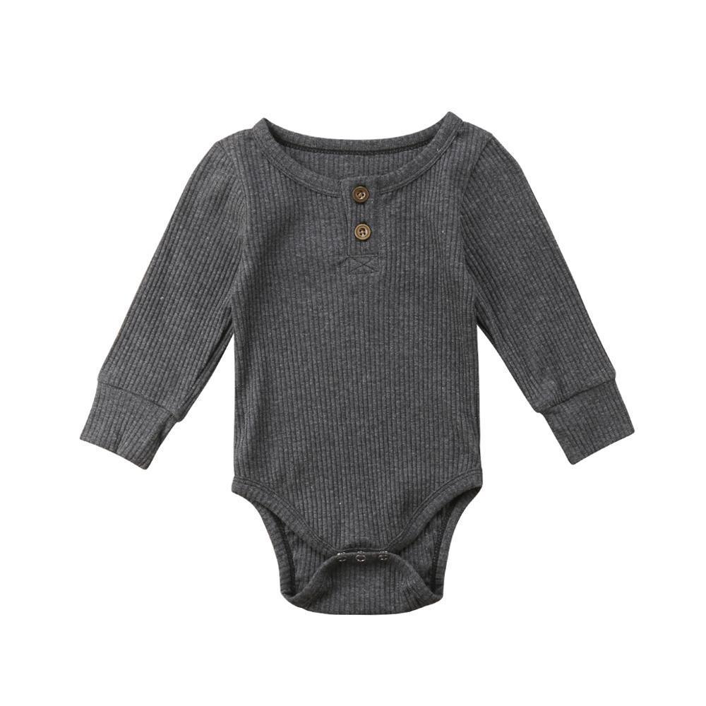 Newborn Infant Baby Girl Boy Ribbed Bodysuit Ruffle Long Sleeve One-Pieces Solid Jumpsuit Outfits For Girls