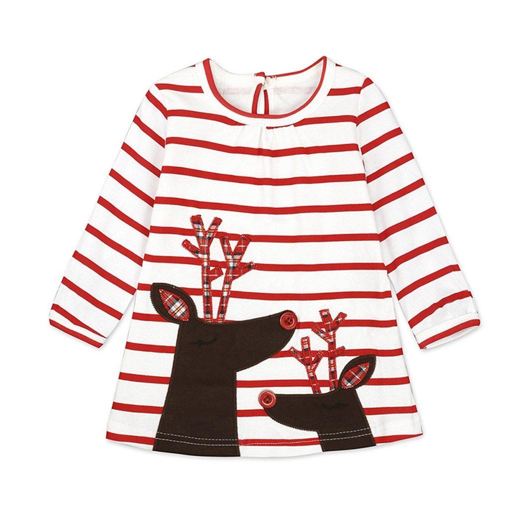 Baby Girl Princess Dress Toddler Kids Stripe Christmas Cartoon Deer Outfits Unique Design