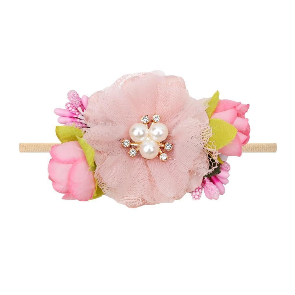 Handmade Luxury Pearl Baby Headbands Bundle Nylon Elastic Newborn Hair Accessories for Girls Kids