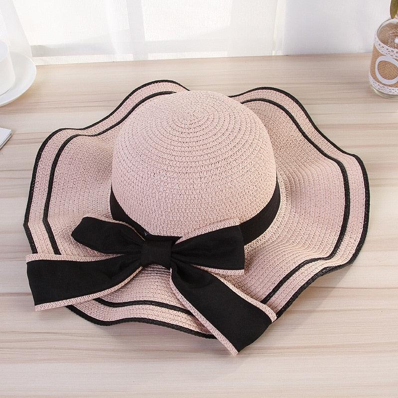 New Summer Women's Beach Hat Wide Side Female Summer Women's Beach Hat Female Unique Luxury Bowknot Design Sun Hat Casual Hat Lady Classic Flat Straw Hat Women Fedora Hat Ideal Gift 54-58cm