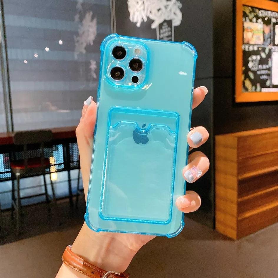 Transparent Wallet Case For iPhone 14 13 12 Pro Max Mini Shockproof Cover with Card Slots Pockets Slim Fit Thin Protective Soft Shock-Absorbing Lightweight Wallet Case
