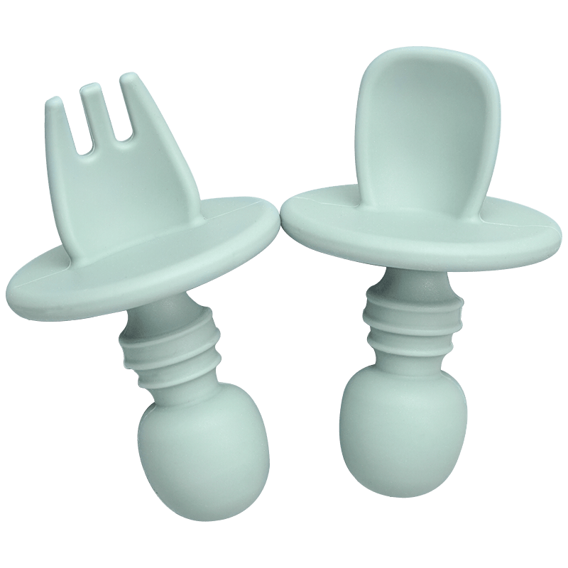 Big Baby Feeding Unique Spoon And Fork Set Soft Silicone Feeding Flatware Safe Training Spoon For Baby Girls And Boys