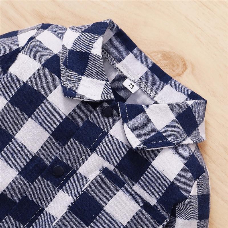 Spring Autumn Newborn Cotton Casual classic Plaid Collar Jumpsuit for Baby Boys / Girls In Elegant Retro Modern Style