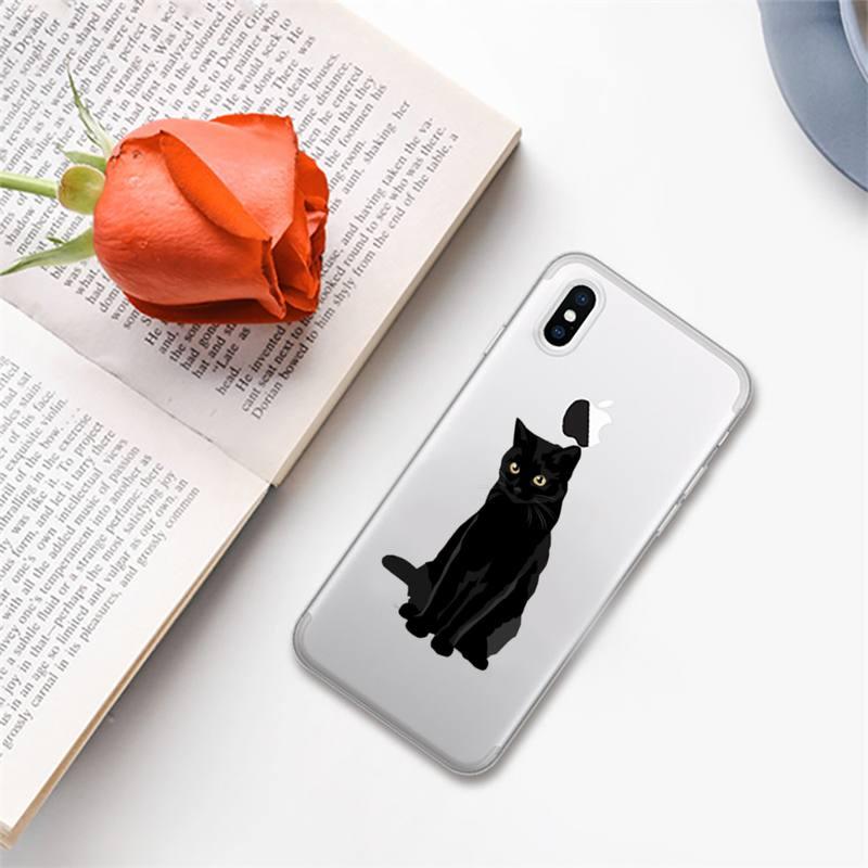 Cute black cat Phone Case for iphone 13 11 12 pro XS MAX 8 7 6 6S Plus X 5S SE 2020 XR case Cute Cat Slim Fit Glossy Stylish Cover Soft Shockproof Phone Case
