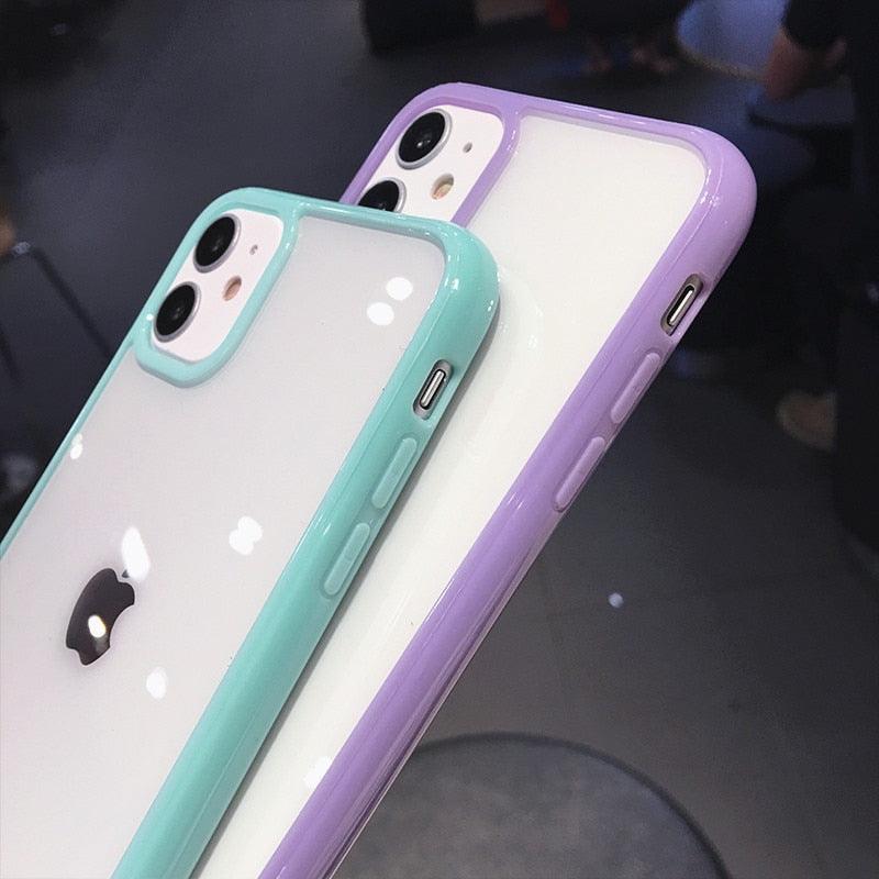 Transparent Shockproof Bumper Phone Case For iPhone 11 12 13 14 Pro Max Mini Cute Candy Color Hard Cover Luxurious Translucent Case for iPhone