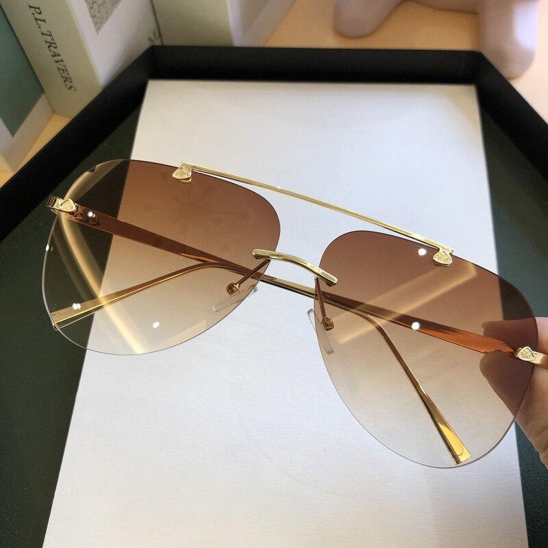 Metal Rimless Sunglasses for Men and Woman Mirror Fashion Trendy Pilot Sun Glasses UV Protector Gradient Eyewear