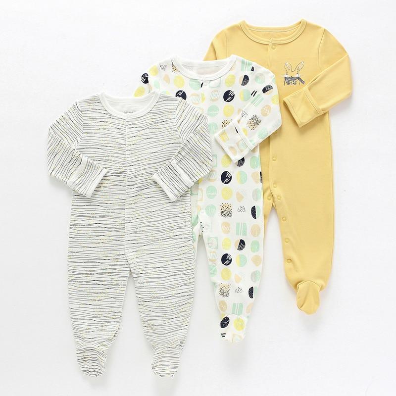 3Pcs Baby unisex Rompers Long Sleeve Sleep suit Cartoon Jumpsuit Baby Pajamas Stes For Kids Between 0-12Months
