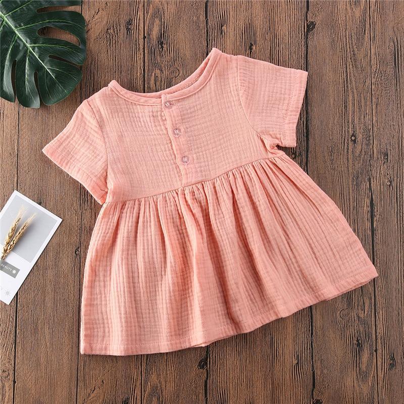 Kids Summer Cotton Linen Dress with Plain Short sleeve Party A-line dress For Small Girls 1-3 Years