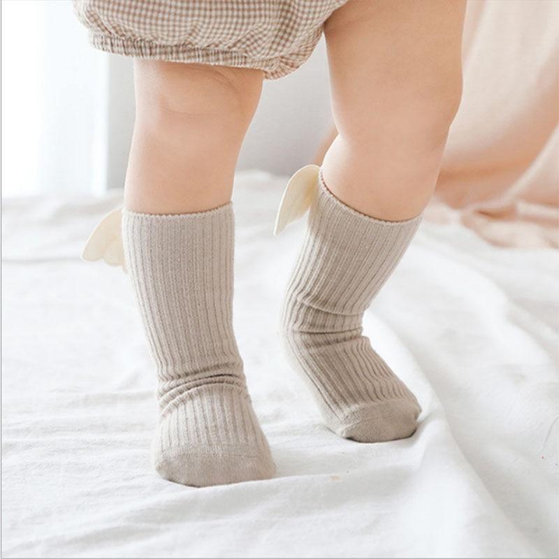Luxury Modern Socks Baby Girls Knee High Socks With Angel wing Summer Autumn Cotton Socks Solid Candy Color Toddler For Kids