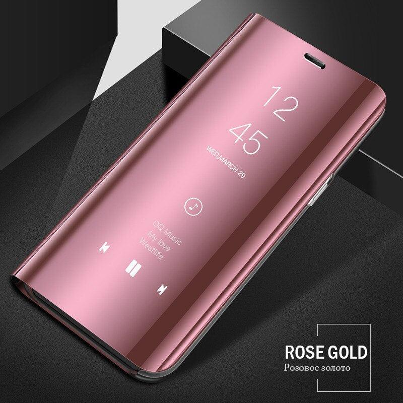 Smart Flip Phone Case For iPhone X XR XS 5 5S SE 7 8 6 6S Plus 11 12 13 Mini Pro Max 2020 Mirror Window Standing Holder Cover Mirror Screen Smart Plating Case 360 Full Body Ultra Thin Intelligent Protective Case