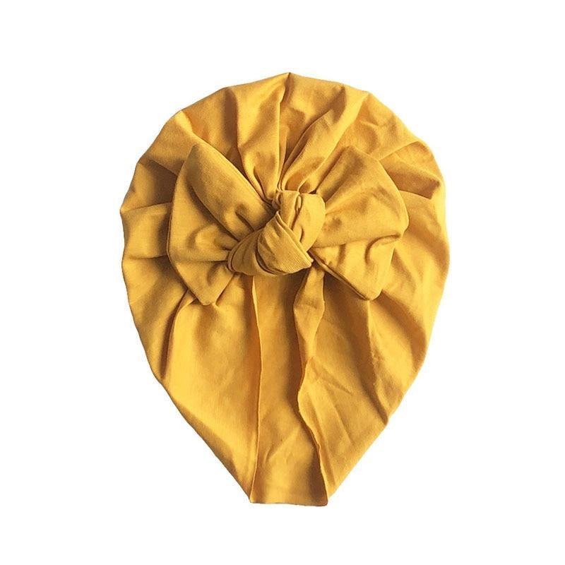 Handamde Elegant Baby Hats for Girls Big Bow Turban Hat Newborn Baby Beanie Cap Solid Color Style