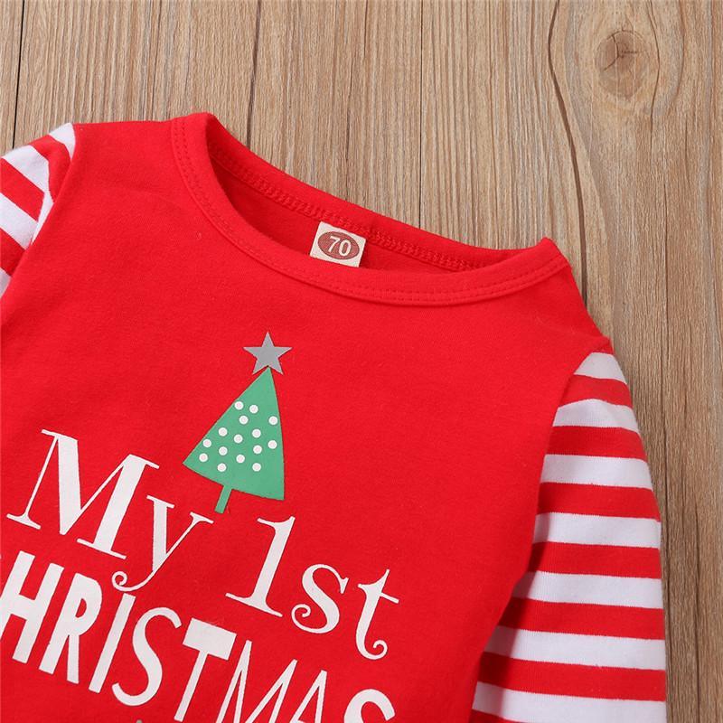 3PCS Romper Jumpsuits+Striped Pant Christmas Clothes Set Kids for Infant Boys/Girls In Christmas Printed Design